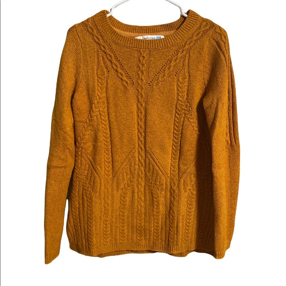 Anthropologie Sparrow Mustard Marigold Cable Knit Sweater Size M